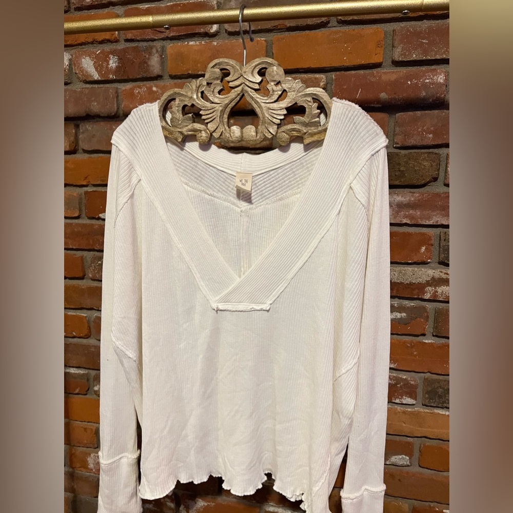 Free People ribbed white long sleeve top.